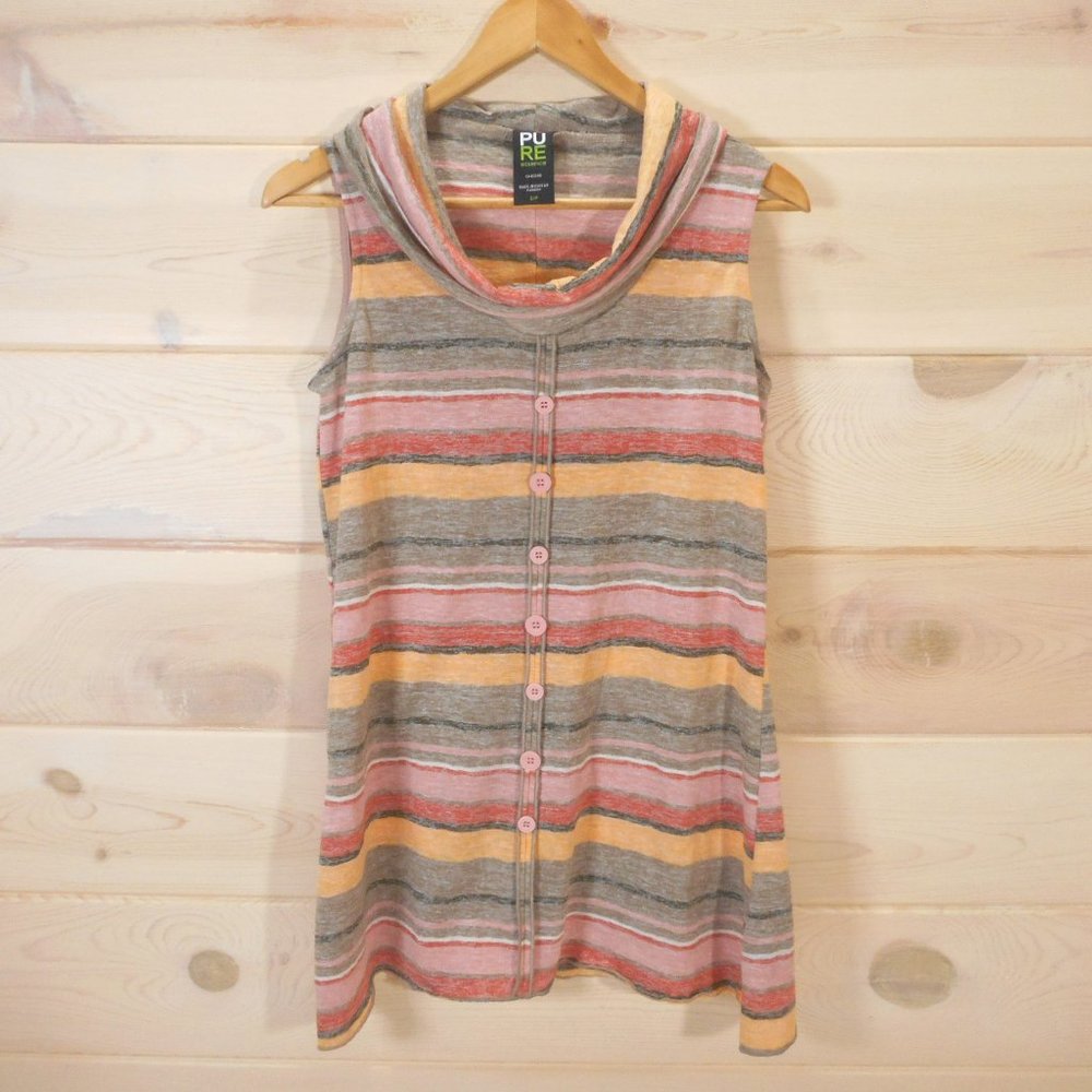 Pure Essence Canada Women's S Tunic Top Pullover Cowl Neck Striped Sleeveless